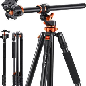 K&F Concept 90 inch/230cm Ultra High Camera Tripod,Horizontal Overhead Shooting Travel Tripods with Metal Ball Head 10KG Load Capacity,Detachable Monopod, for Indoor and Outdoor Use T254A7+BH-28L