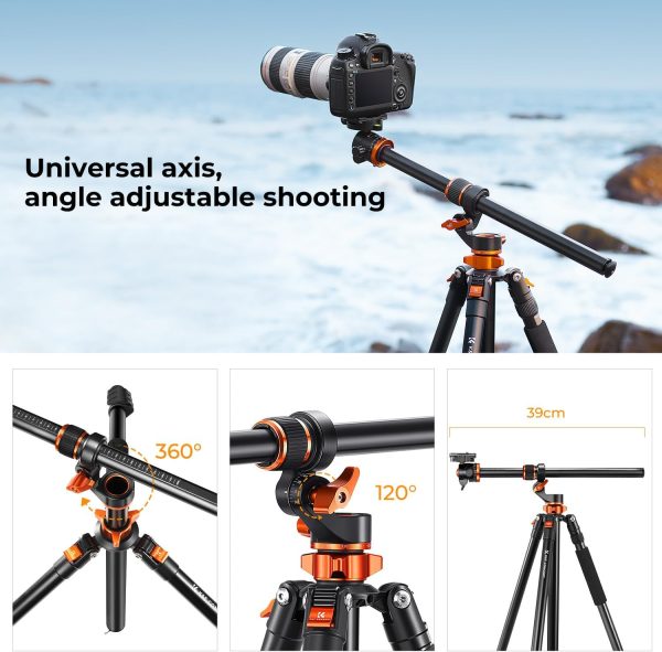 K&F Concept 90 inch/230cm Ultra High Camera Tripod,Horizontal Overhead Shooting Travel Tripods with Metal Ball Head 10KG Load Capacity,Detachable Monopod, for Indoor and Outdoor Use T254A7+BH-28L - Image 3