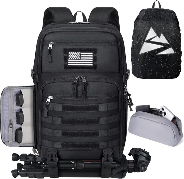 SDYSM Camera Backpack Bag Professional for DSLR/SLR Mirrorless Camera Waterproof 15.6 inch Tactical Camera Bags for Photographers with Rain Cover, Tripod Holder, Small Bag Photography Backpack Case