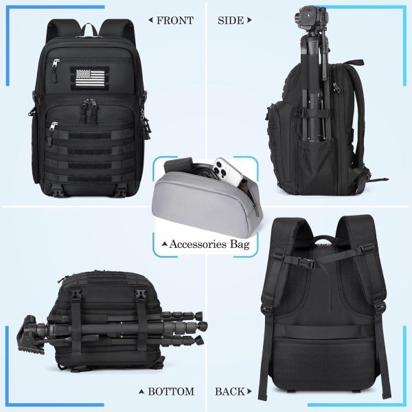 SDYSM Camera Backpack Bag Professional for DSLR/SLR Mirrorless Camera Waterproof 15.6 inch Tactical Camera Bags for Photographers with Rain Cover, Tripod Holder, Small Bag Photography Backpack Case - Image 9
